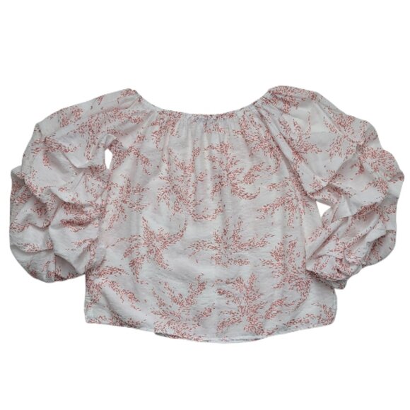 Emilio Pepe Off-the-Shoulder Peasant Blouse Ruched Balloon Sleeves Boho Chic - Picture 3 of 12